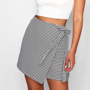 Gingham Wrap Tie Mini Skirt